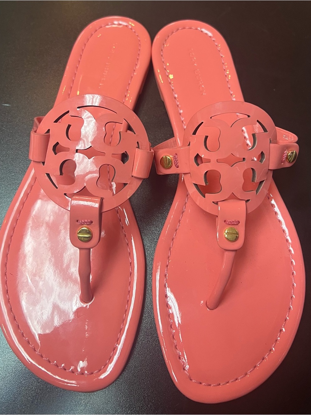Tory Burch Patent Leather Coral Thong Sandals - Women